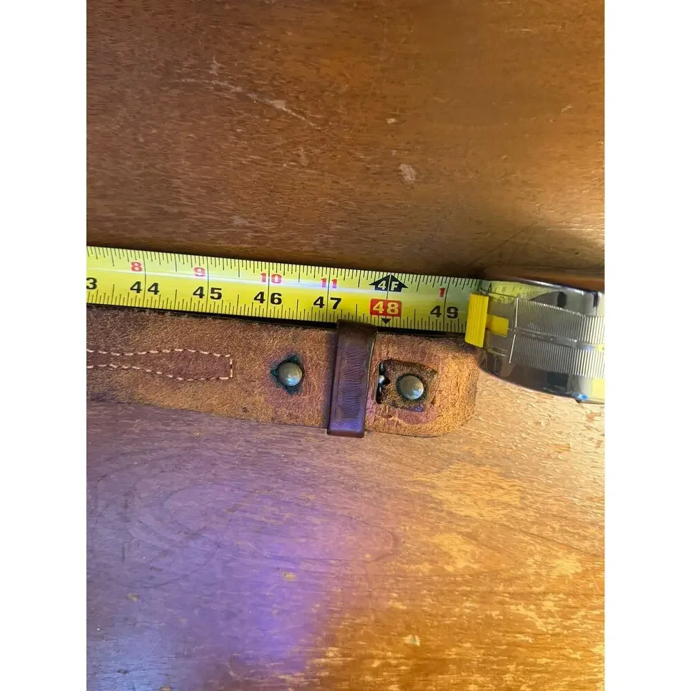 Vintage Cabela's Tooled Leather Ranger Belt Solid Brass Stamped 42 Measures 46